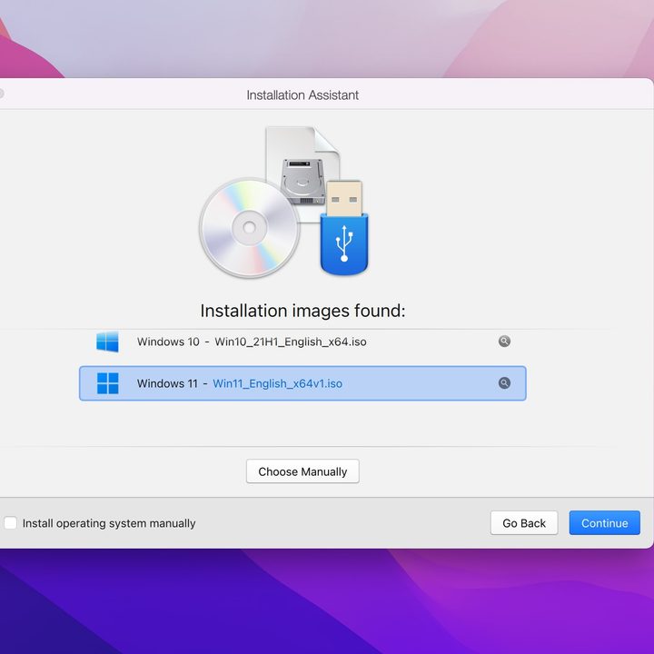 Choosing the Windows 11 ISO in Parallels on MacOS.