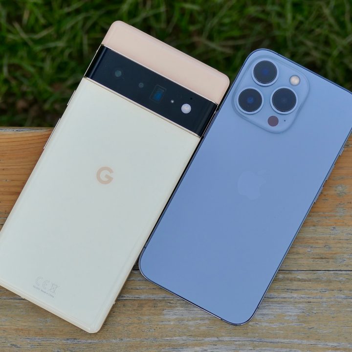 Pixel 6 Pro and iPhone 13 Pro.
