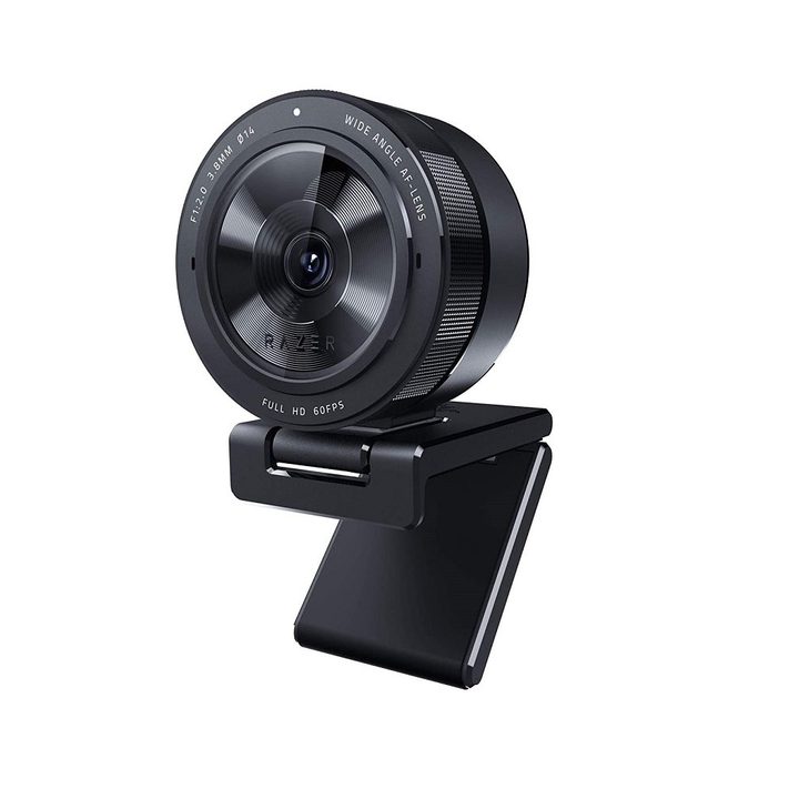 Profile view of Razer Kiyo Pro webcam on white background.