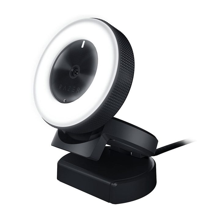Side view of Razer Kiyo webcam on white background.