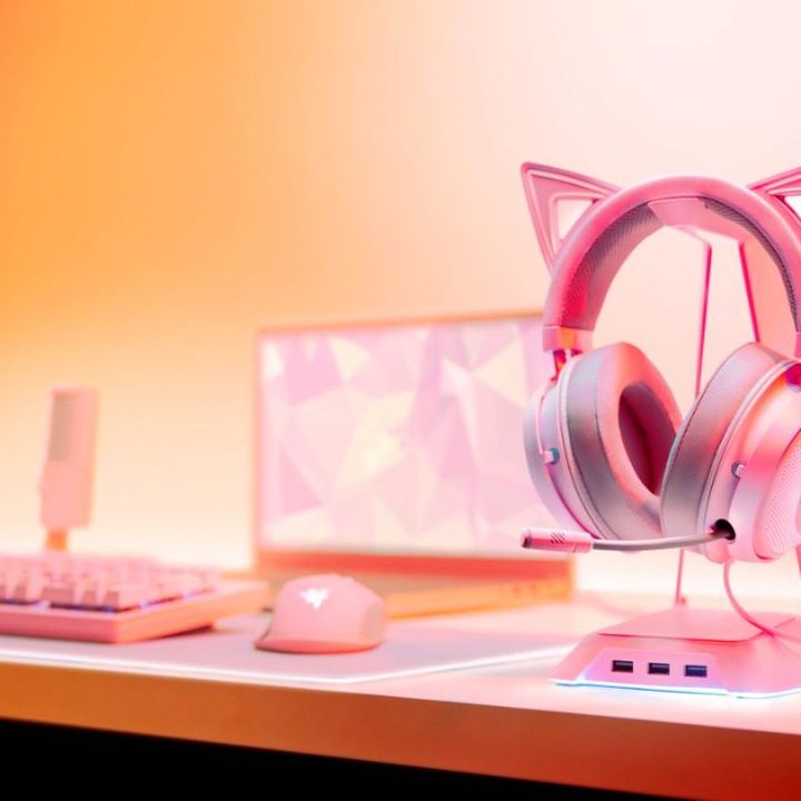 Pink Razer Kraken Kitty Headset with other Razer Products