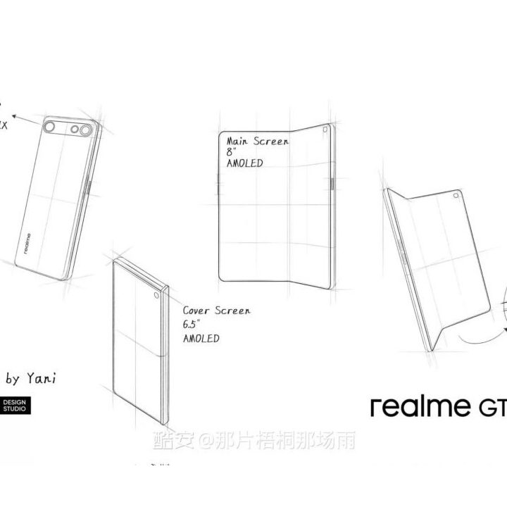 Alleged renders of the upcoming realme foldable smartphone.