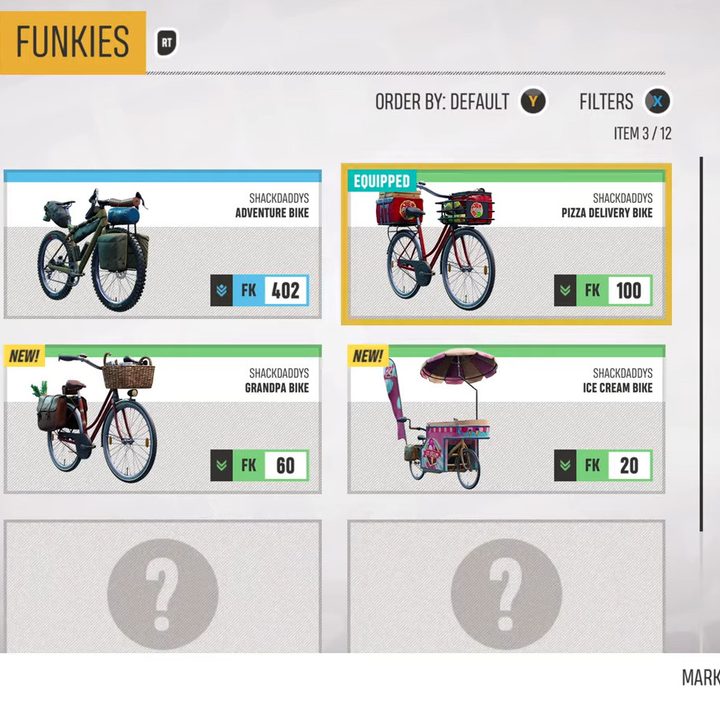 Riders Republic pizza delivery bike stats.