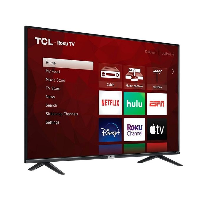 A TCL 55 inch Class 4 Series 4K UHD Smart Roku TV on a white background.