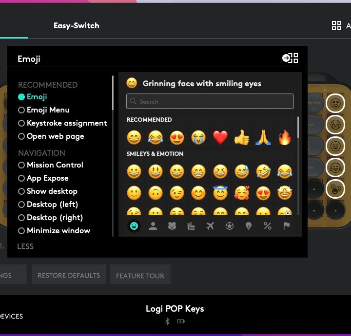 Software to customize the function of the emoji buttons on the Logitech Pop Keys keyboard.
