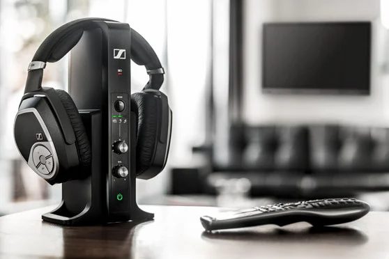 Sennheiser RS-195 headphones on a table.