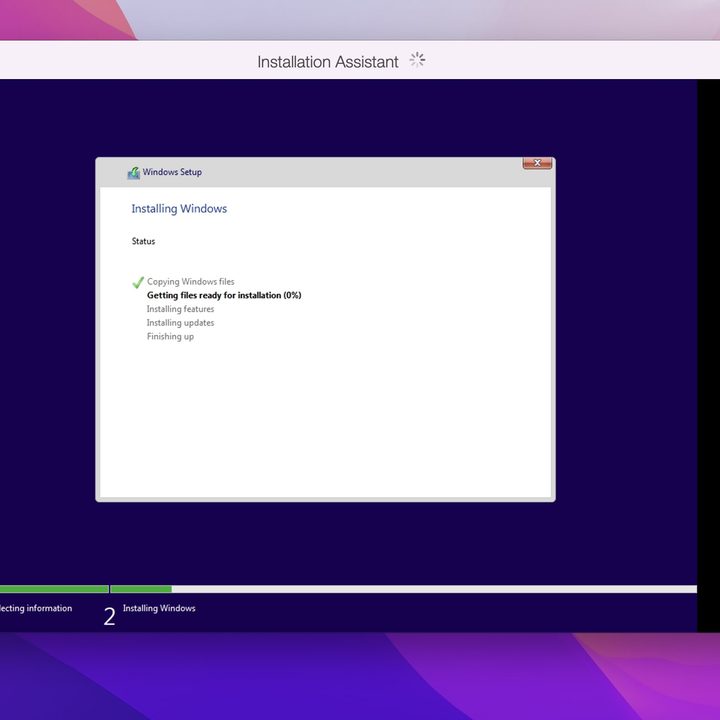 Installing Windows 11 in Parallels on MacOS.