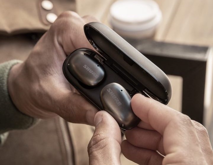 Shure Aonic Free in charging case.