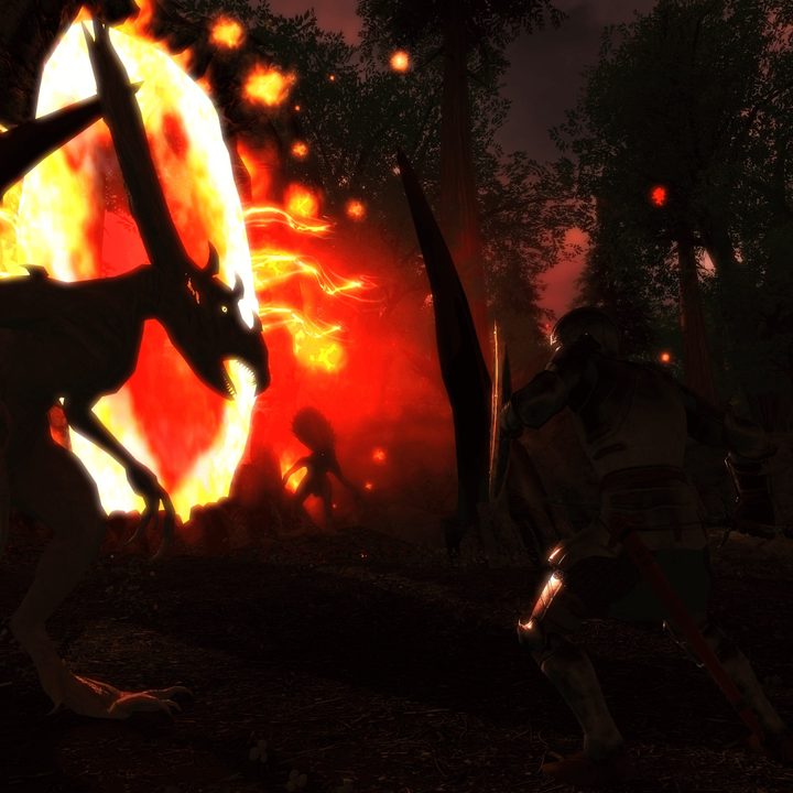 An oblivion gate and demons in Skyblivion.