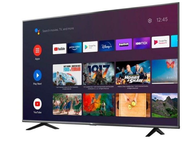 The TCL 75-inch smart TV in front of a white background.