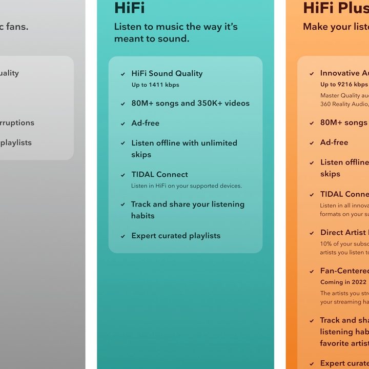 Tidal's subscription tiers.