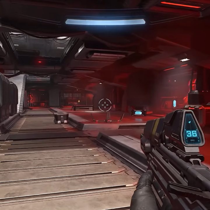 Master chief in a red room.