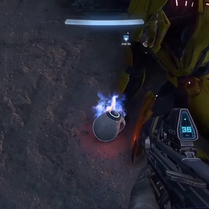 A dead elite holding a skull.