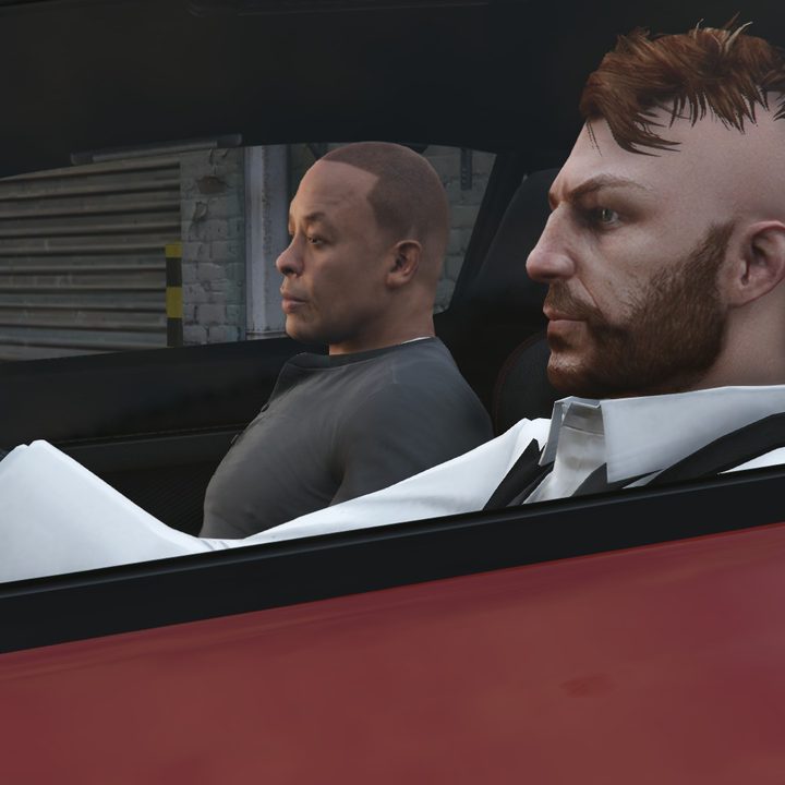GTA Online's latest expansion lets players work with Dr. Dre, left.