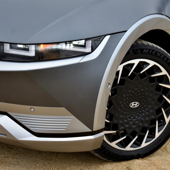 2022 Hyundai Ioniq 5 headlights and 20-inch wheels.