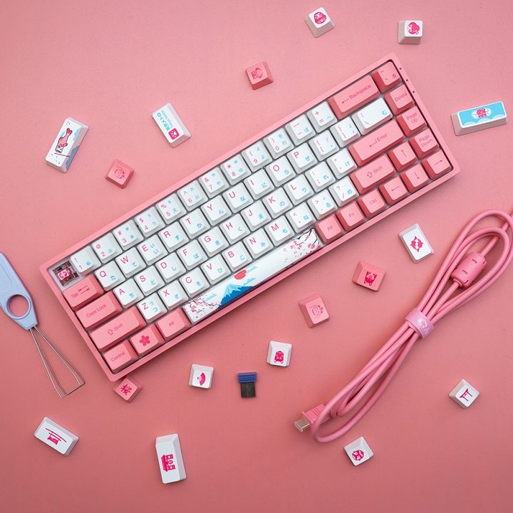 Akko World Tour keyboard and keycaps.