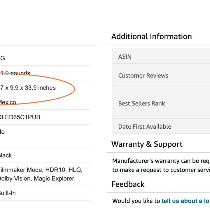 Amazon Product Dimensions.