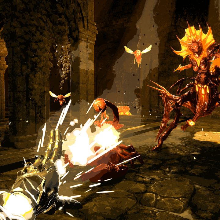 Shooting at some orange demons.