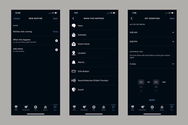 Building a Sound Detection Routine in the Alexa app.