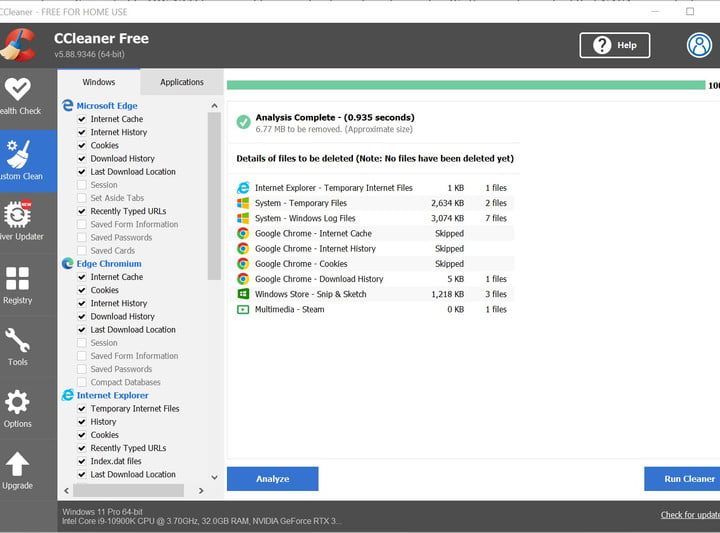 CCleaner on Windows 11.