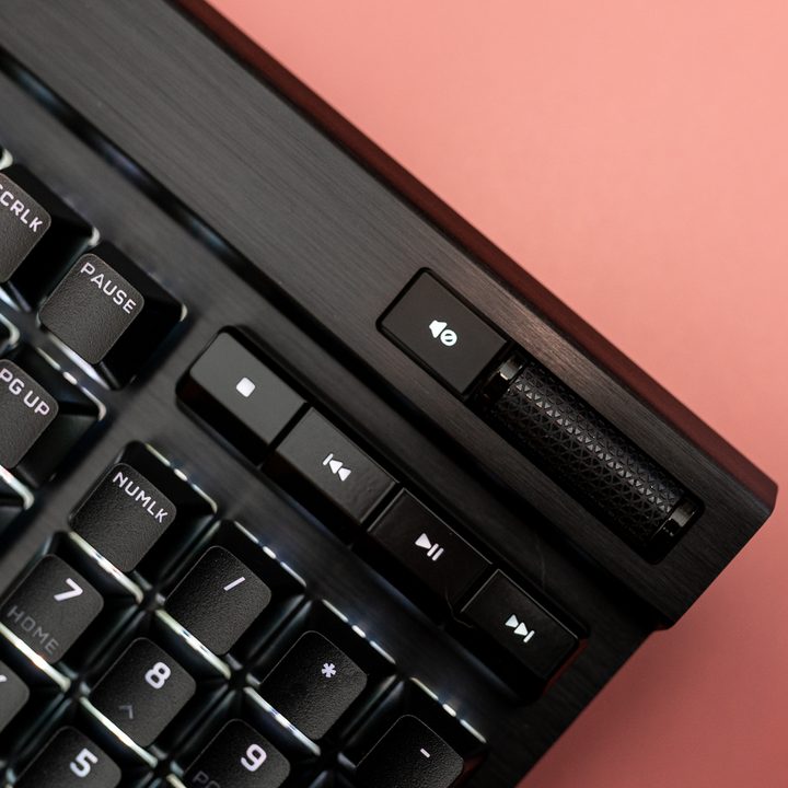 Media buttons on the Corsair K70 RGB Pro.