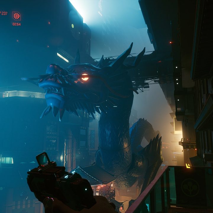 A cyber dragon in Cyberpunk 2077.