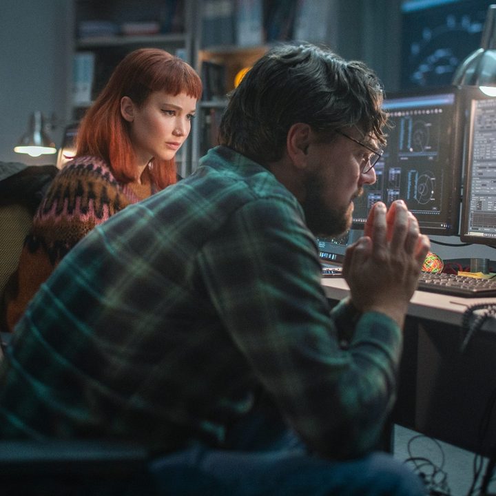 Jennifer Lawrence and Leonardo DiCaprio in a scene from Don't Look Up.
