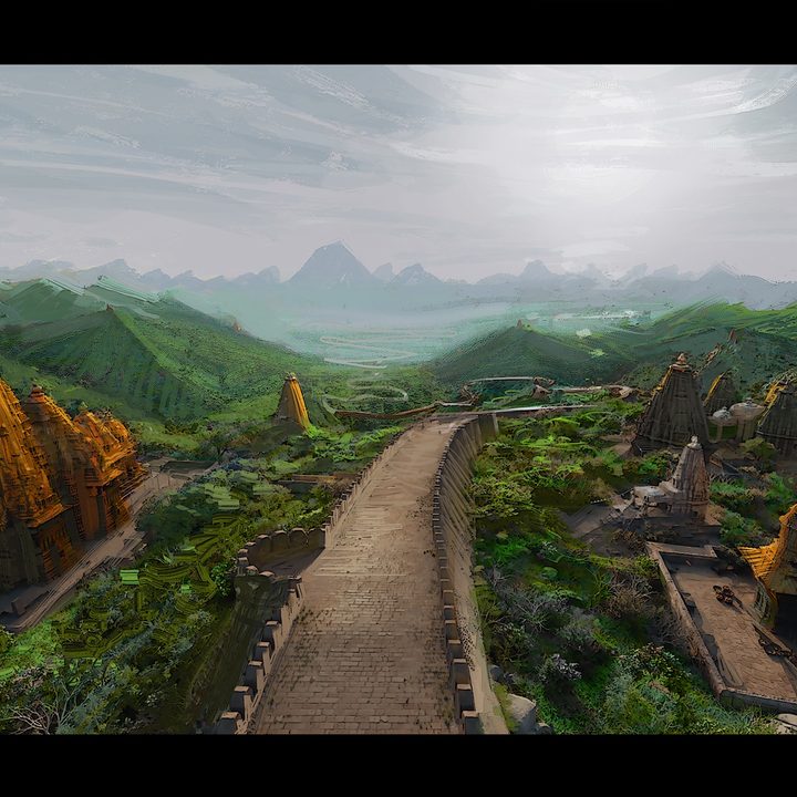 Concept art from a cut scene in Marvel's Eternals.