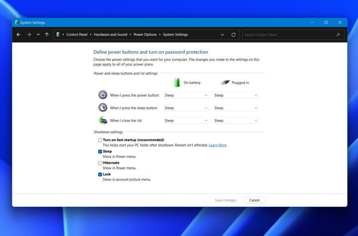Fast Startup in Windows 11.
