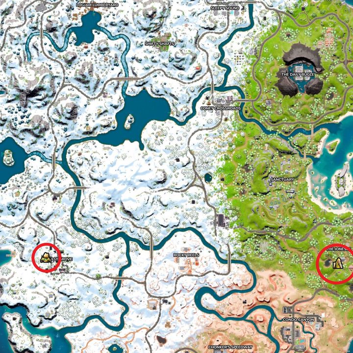 Map of Guaco, Bunker Jonesy, and Team Leader in Fortnite.
