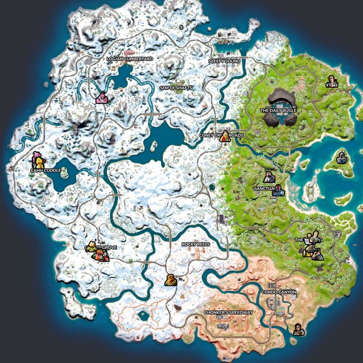 Map of NPCs in Fortnite.