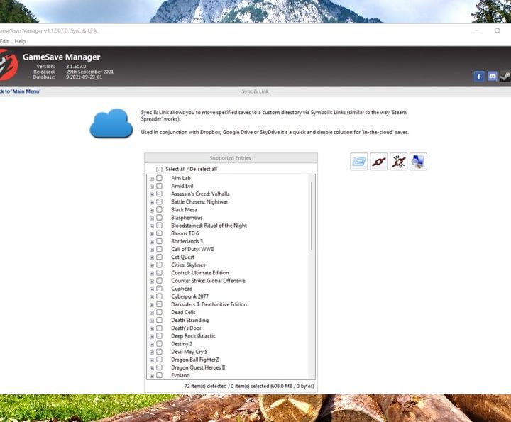 GameSave Manager application on Windows.