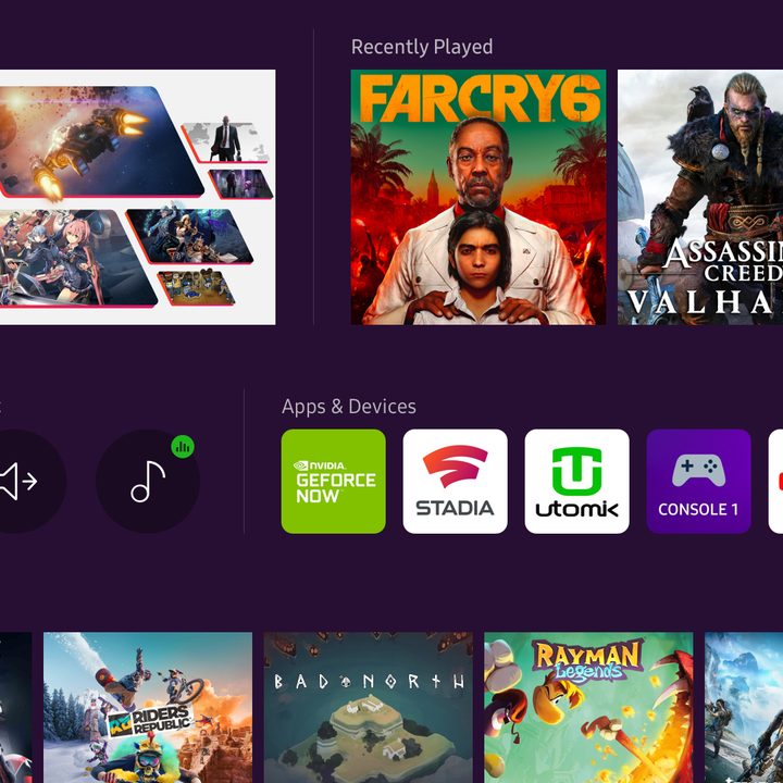 Samsung Gaming Hub displayed on a TV screen.