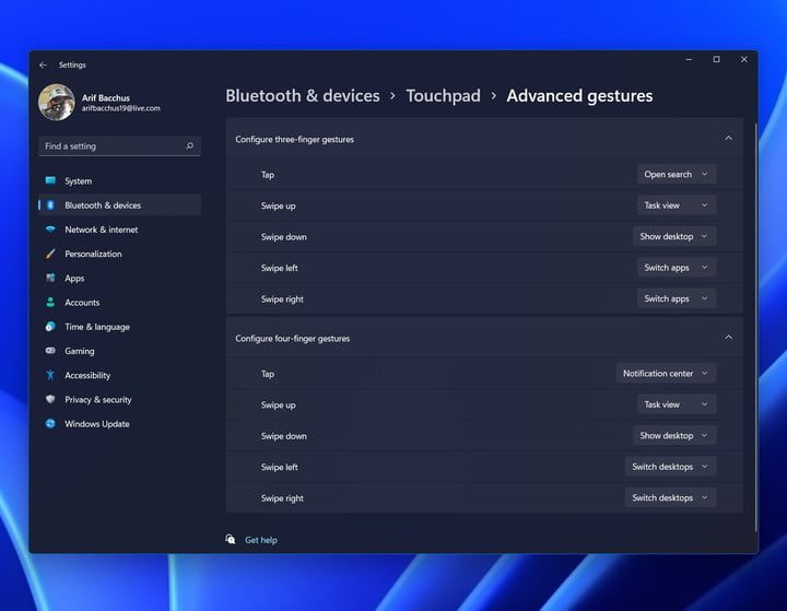Advanced touchpad gestures in WIndows 11.