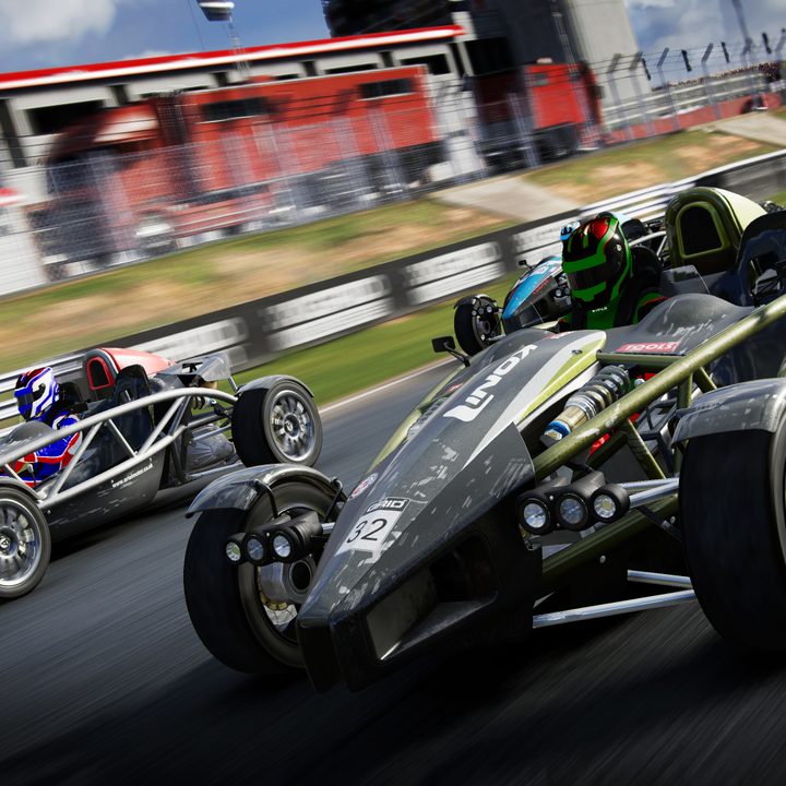 Two race cars go head to head in Grid Legends.
