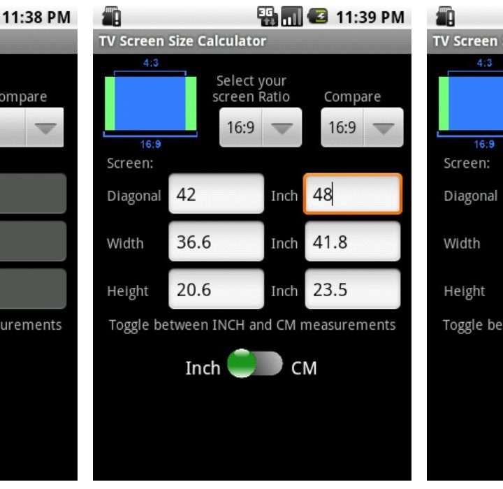 Google TV Size App screens.