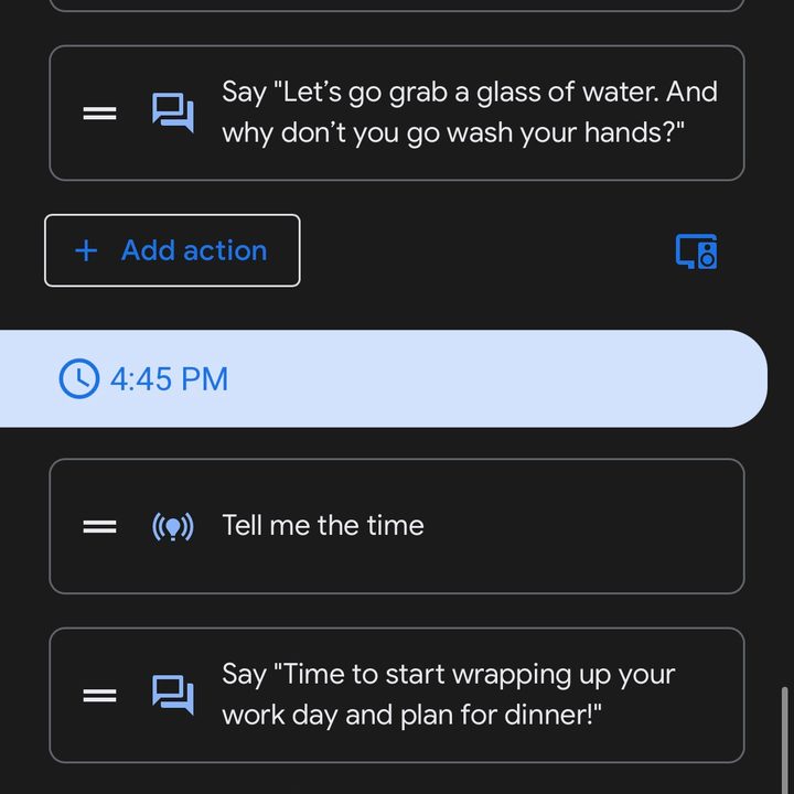 Screenshot showing the flow to activate the workday routine.