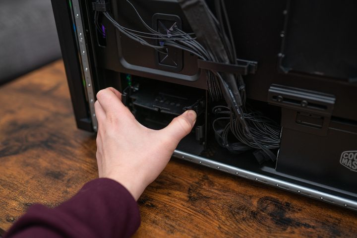 Hard drive bays in the HP Omen 45L.