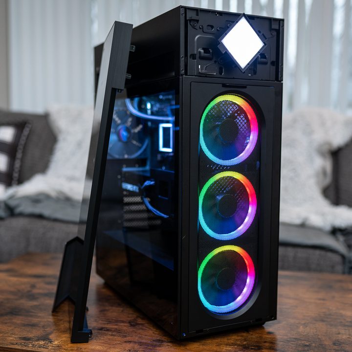 HP Omen 45L with the front panel removed.