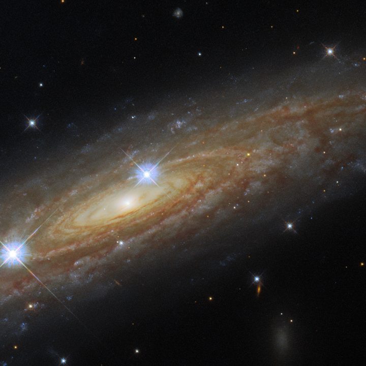 Astronomical portrait from the NASA/ESA Hubble Space Telescope showcases an edge-on view of the majestic spiral galaxy UGC 11537.
