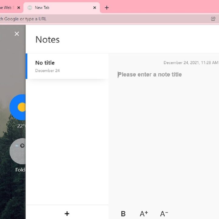 Infinity New Tab browser extension screenshot showing the notepad feature.