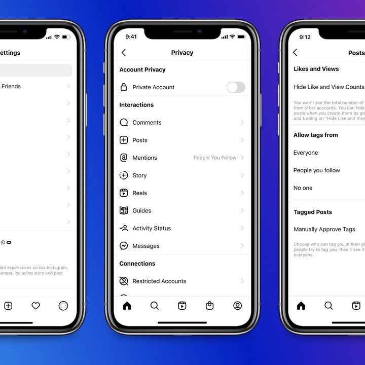 Screenshots of Instagram's upcoming teen safety features.