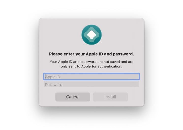 Screenshot of prompt to enter Apple ID and password during AltStore installation.