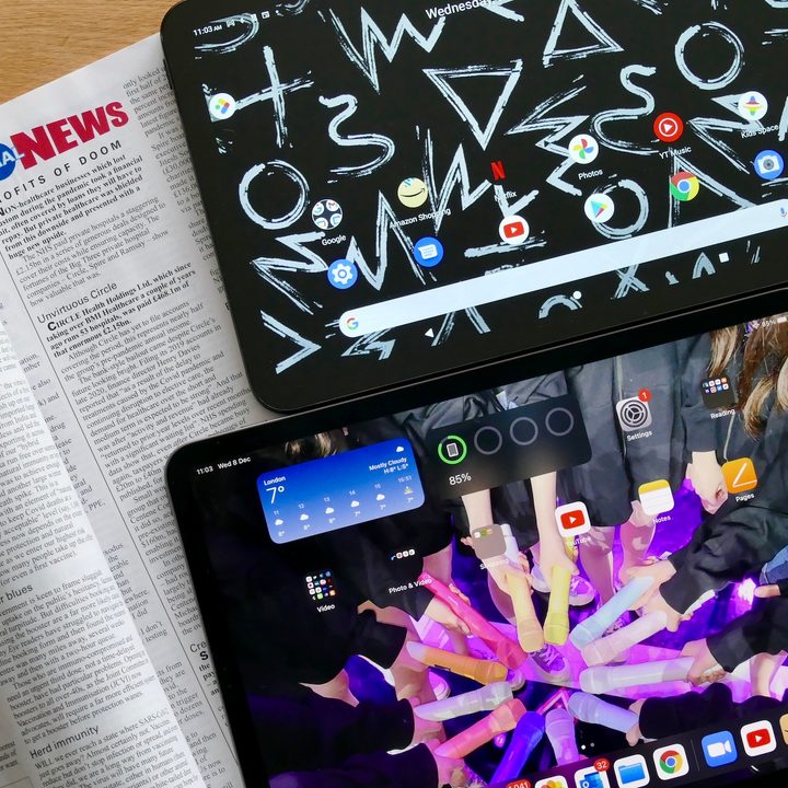 Screens on the iPad Pro and Nokia T20 tablets.