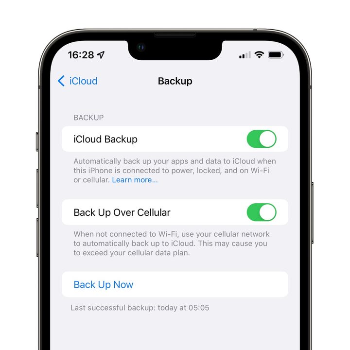 Screenshot of an iPhone's iCloud backup screen in the settings menu.