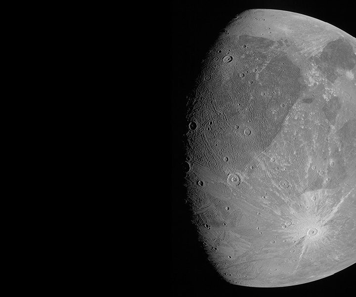 Ganymede, a satellite of Jupiter and the largest moon in our solar system.