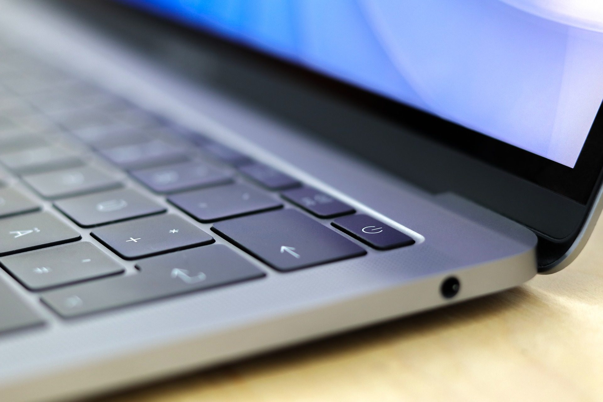 Keyboard and power button on a laptop.