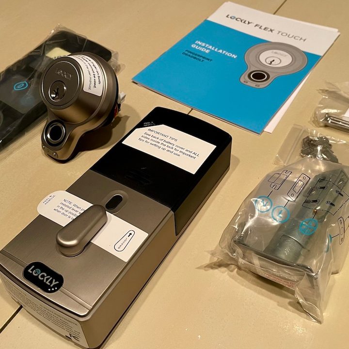 The box contents of the Lockly Flex Touch.