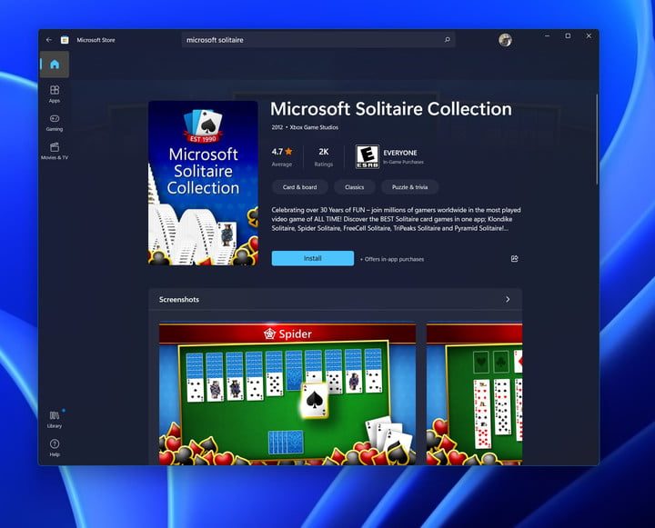 Microsoft Solitaire on Windows 11.