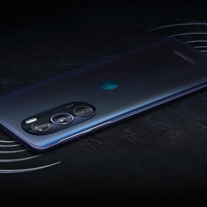 An image highlighting the stereo speaker setup on the Moto Edge X30.